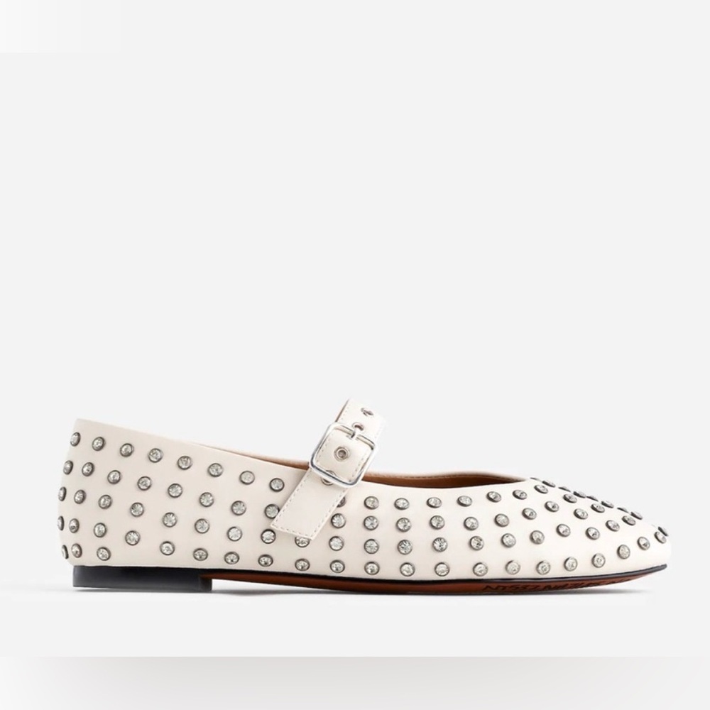 NWOB Madewell Remy Leather Cream Studded Mary‎ Jane Ballet Flats - Picture 2 of 6